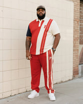 Men's Plus Size Daily Casual Simple Slant Striped Red Short Sleeve POLO Trousers Suit